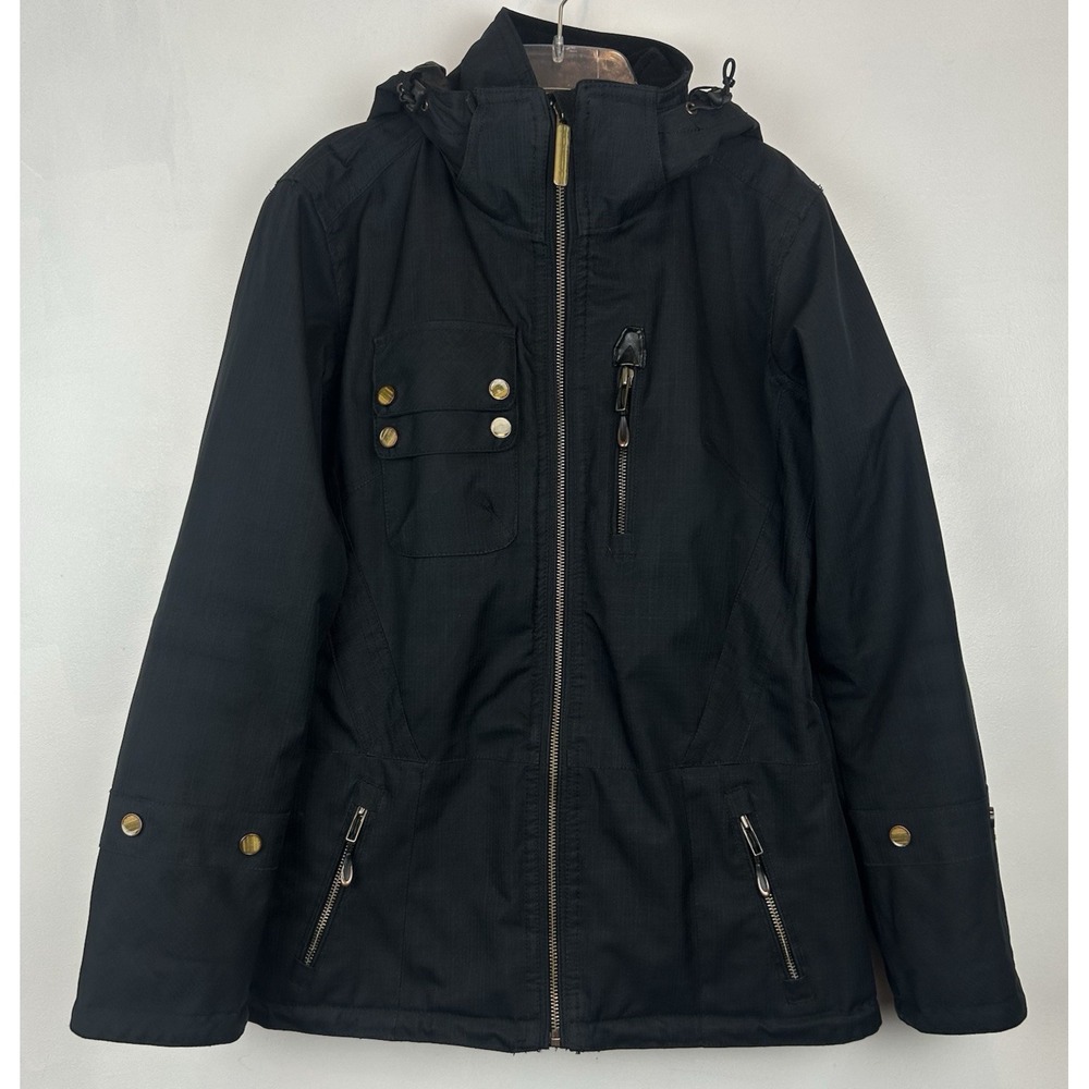 Obermeyer Hooded Ski Coat Womens 4 Small Black Pocket Zipper Snowboard